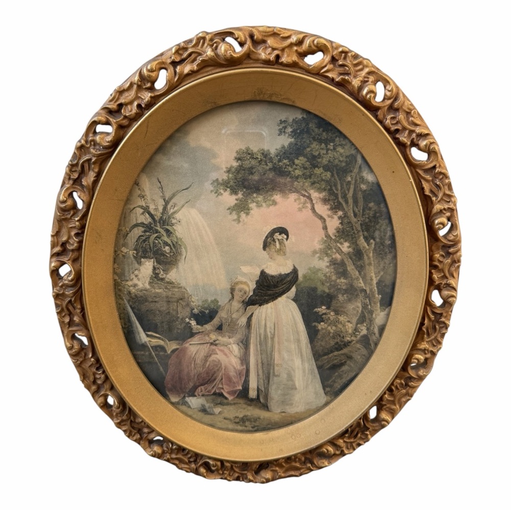 Antique French “the reading” gold oval wood antique vintage frame gorgeous